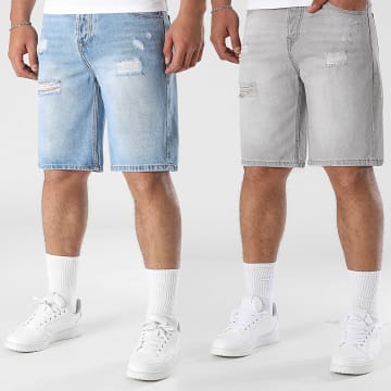 LBO - 2er-Pack Jeans Shorts Relaxed Destroy 0326 0324 Grau Blau Denim